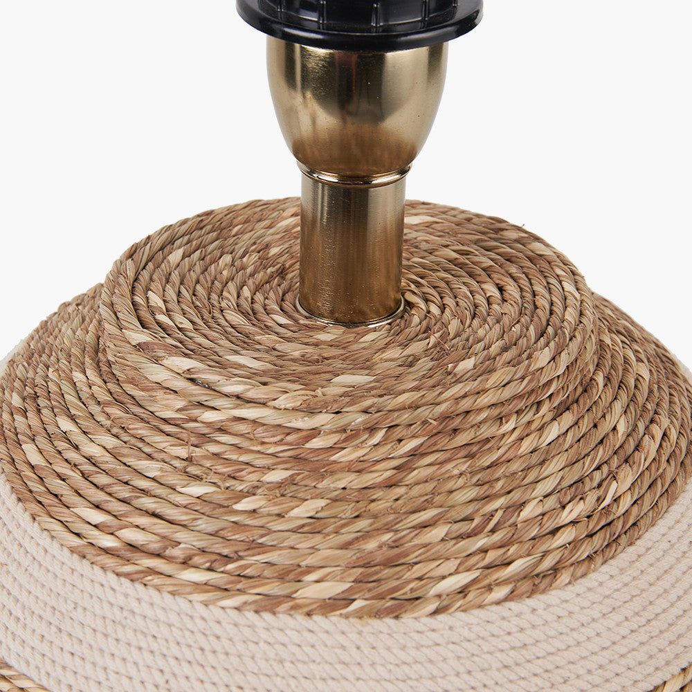 Talalla Cream and Natural Sea Grass Round Table Lamp Base with Edward 35cm Natural Linen Cylinder Lampshade