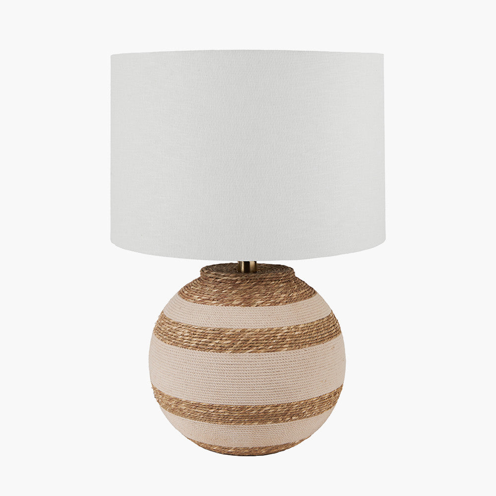 Talalla Cream and Natural Sea Grass Round Table Lamp Base with Lino 40cm White Self Lined Linen Cylinder Lampshade
