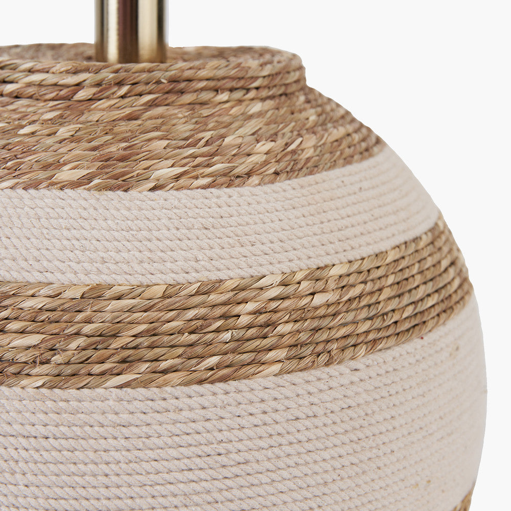 Talalla Cream and Natural Sea Grass Round Table Lamp Base with Lino 40cm White Self Lined Linen Cylinder Lampshade