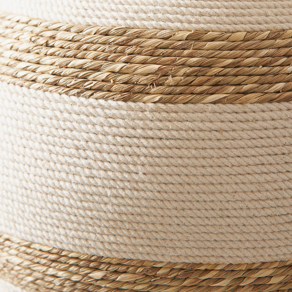 Talalla Cream and Natural Sea Grass Round Table Lamp Base with Lino 40cm White Self Lined Linen Cylinder Lampshade