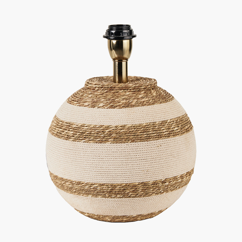 Talalla Cream and Natural Sea Grass Round Table Lamp Base with Lino 40cm White Self Lined Linen Cylinder Lampshade