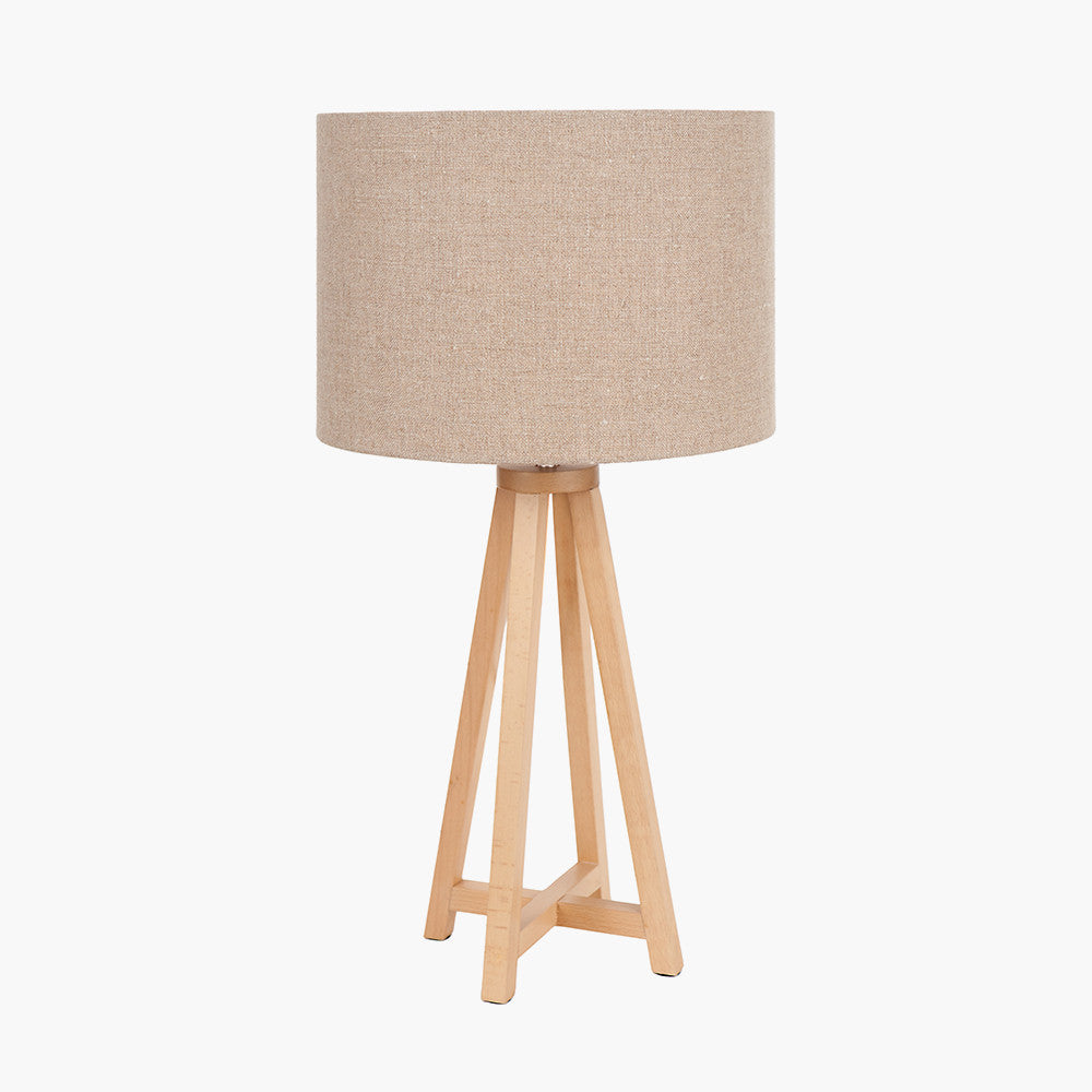 Whitby Natural Wood Tapered 4 Post Table Lamp Base with Edward 35cm Natural Linen Cylinder Lampshade