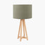Whitby Natural Wood Tapered 4 Post Table Lamp Base with Edward 35cm Pistachio Green Linen Cylinder Lampshade