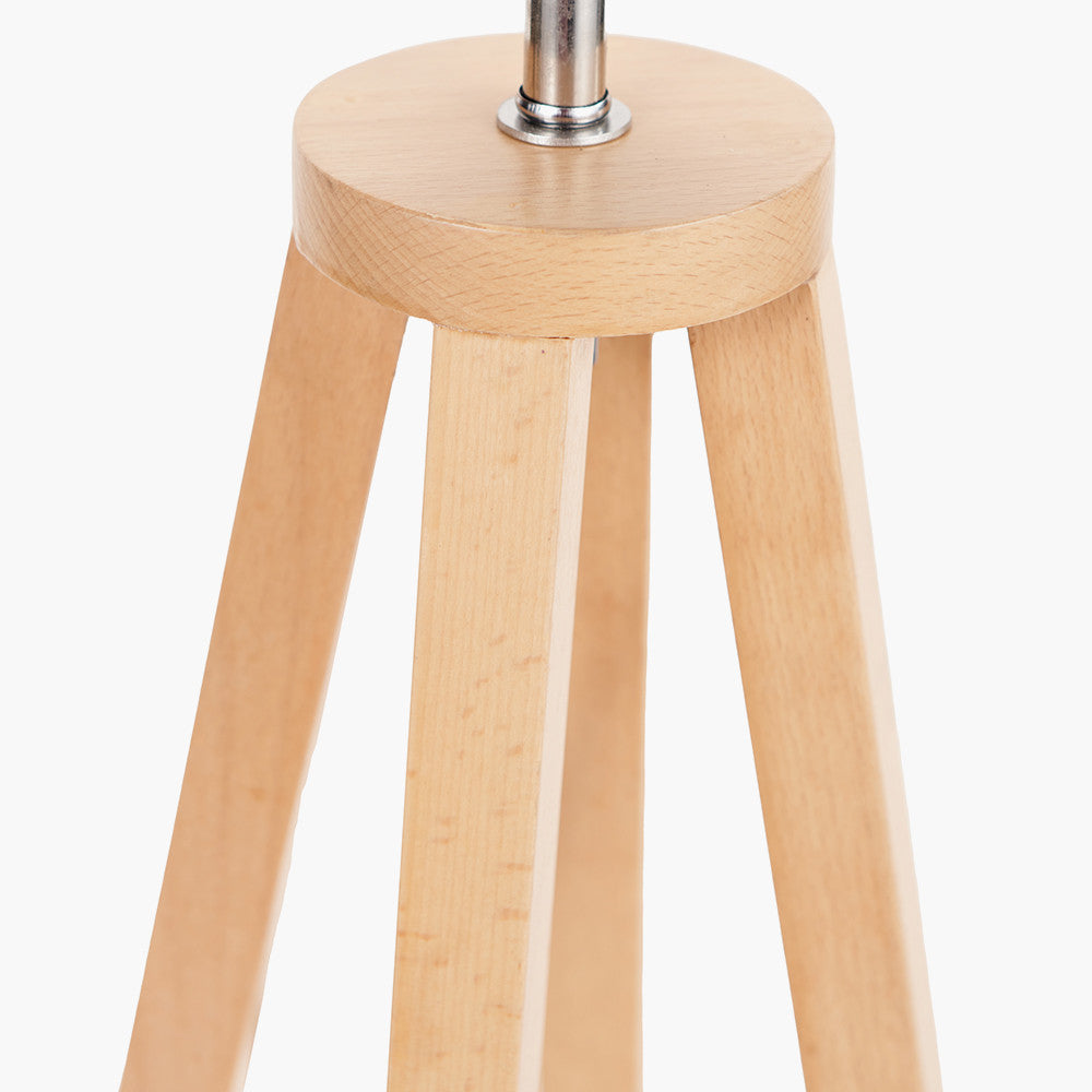 Whitby Natural Wood Tapered 4 Post Table Lamp Base with Lino 35cm Black Self Lined Linen Cylinder Lampshade