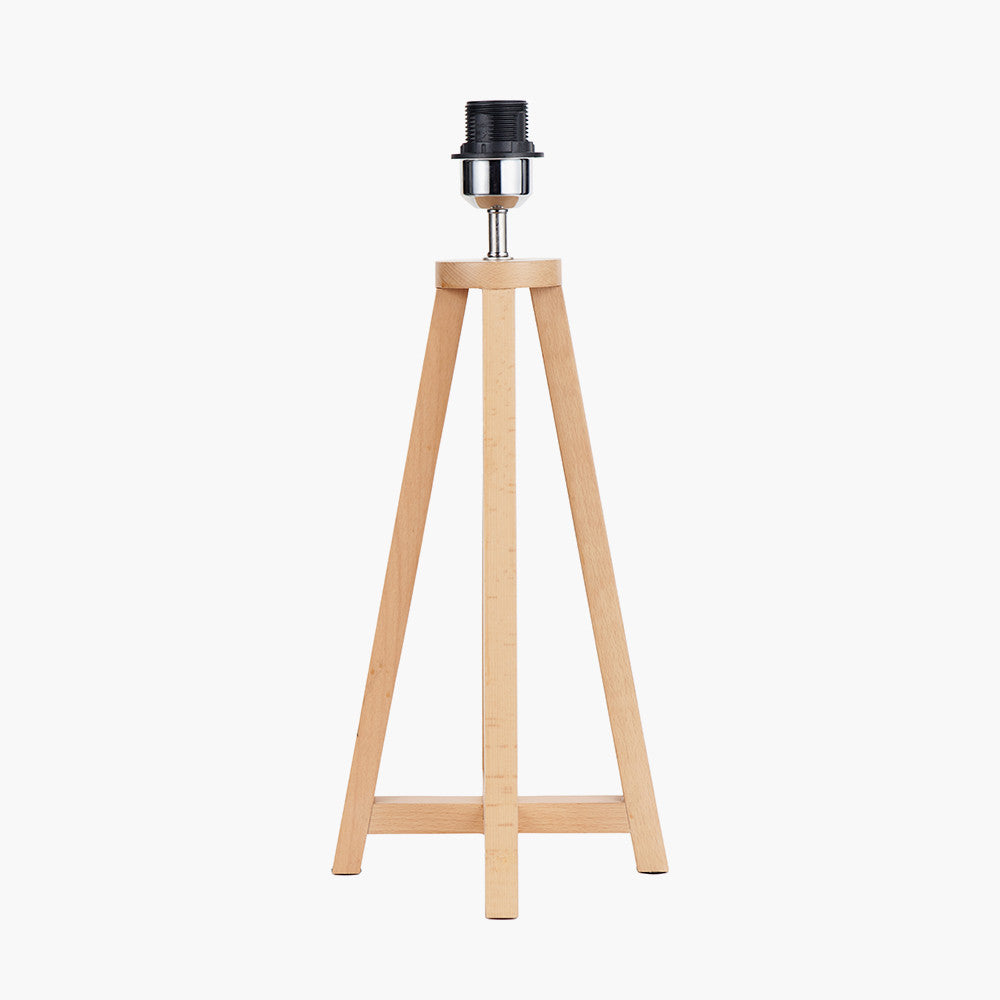 Whitby Natural Wood Tapered 4 Post Table Lamp Base with Lino 35cm Black Self Lined Linen Cylinder Lampshade