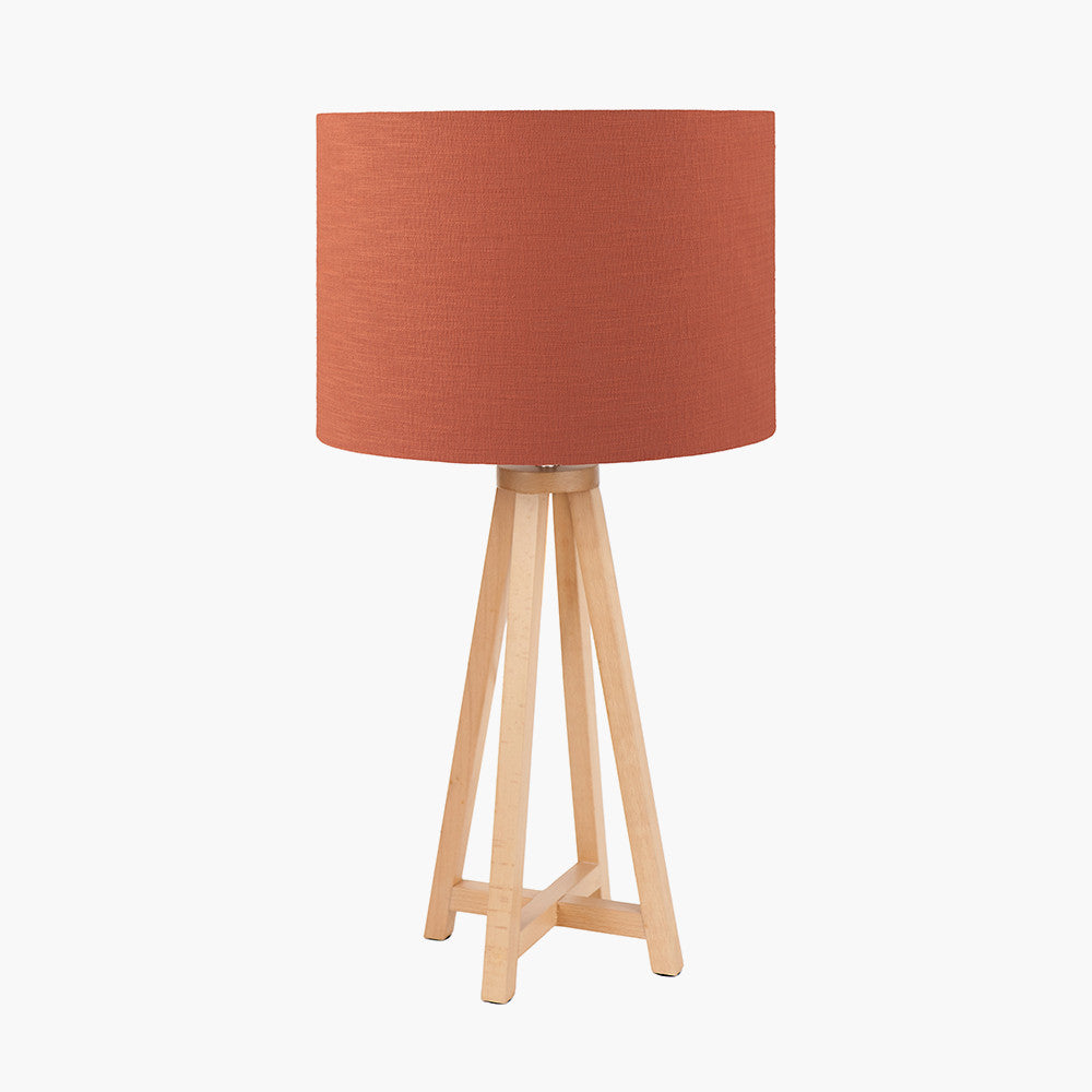 Whitby Natural Wood Tapered 4 Post Table Lamp Base with Lino 35cm Cinnamon Self Lined Linen Cylinder Lampshade