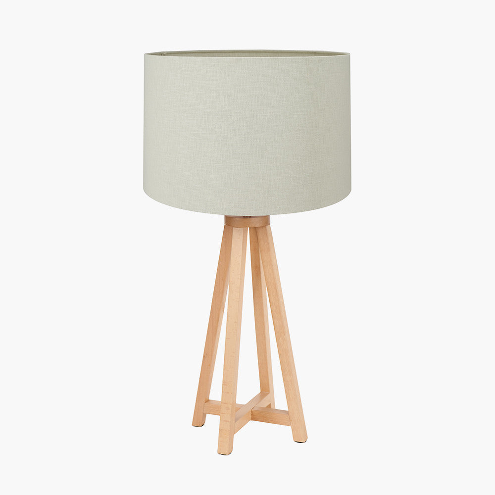 Whitby Natural Wood Tapered 4 Post Table Lamp Base with Lino 35cm Cream Self Lined Linen Cylinder Lampshade