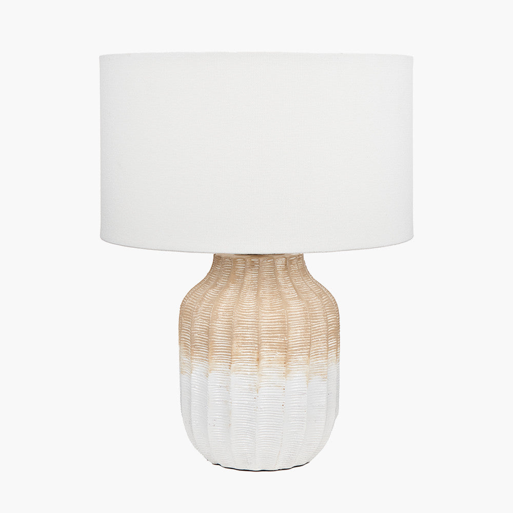 Amalia Natural Ombre Textured Stoneware Table Lamp Base with Henry 30cm White Handloom Cylinder Lampshade