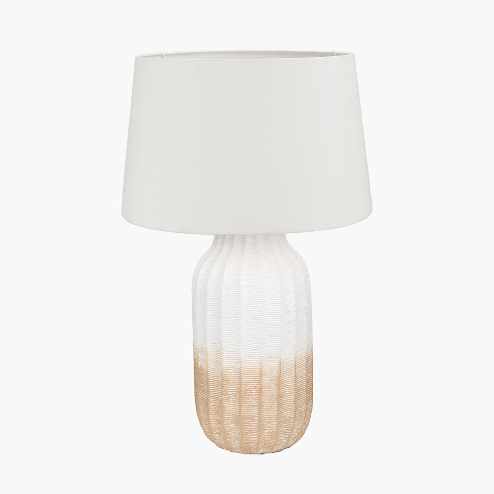 Amalia Natural Ombre Textured Stoneware Tall Table Lamp Base with Winston 35cm White Handloom Tapered Lampshade
