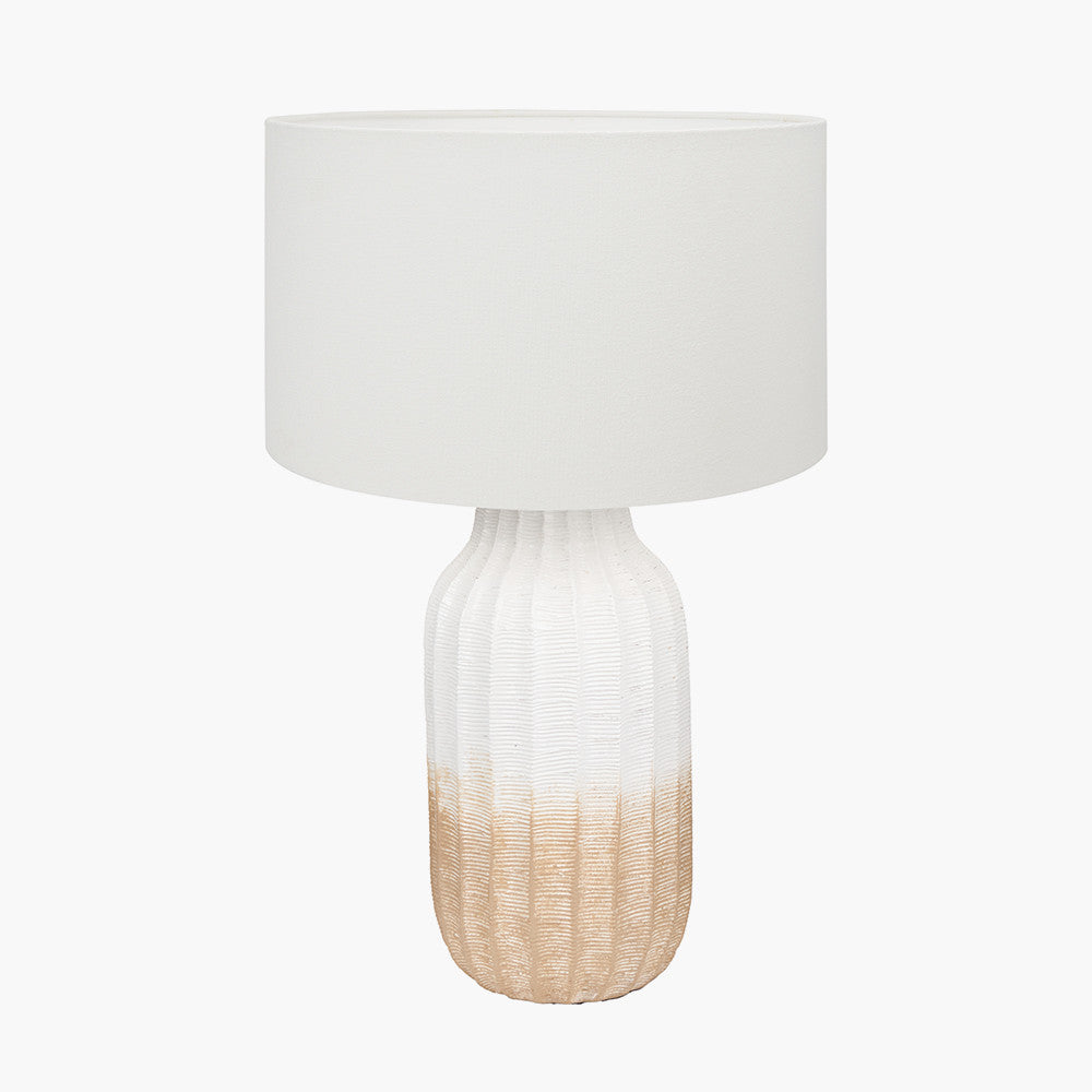 Amalia Natural Ombre Textured Stoneware Tall Table Lamp Base with Henry 35cm White Handloom Cylinder Lampshade