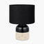 Lotta Black and Natural Stoneware Table Lamp Base with Lino 35cm Black Self Lined Linen Cylinder Lampshade