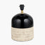 Lotta Black and Natural Stoneware Table Lamp Base with Lino 35cm Black Self Lined Linen Cylinder Lampshade
