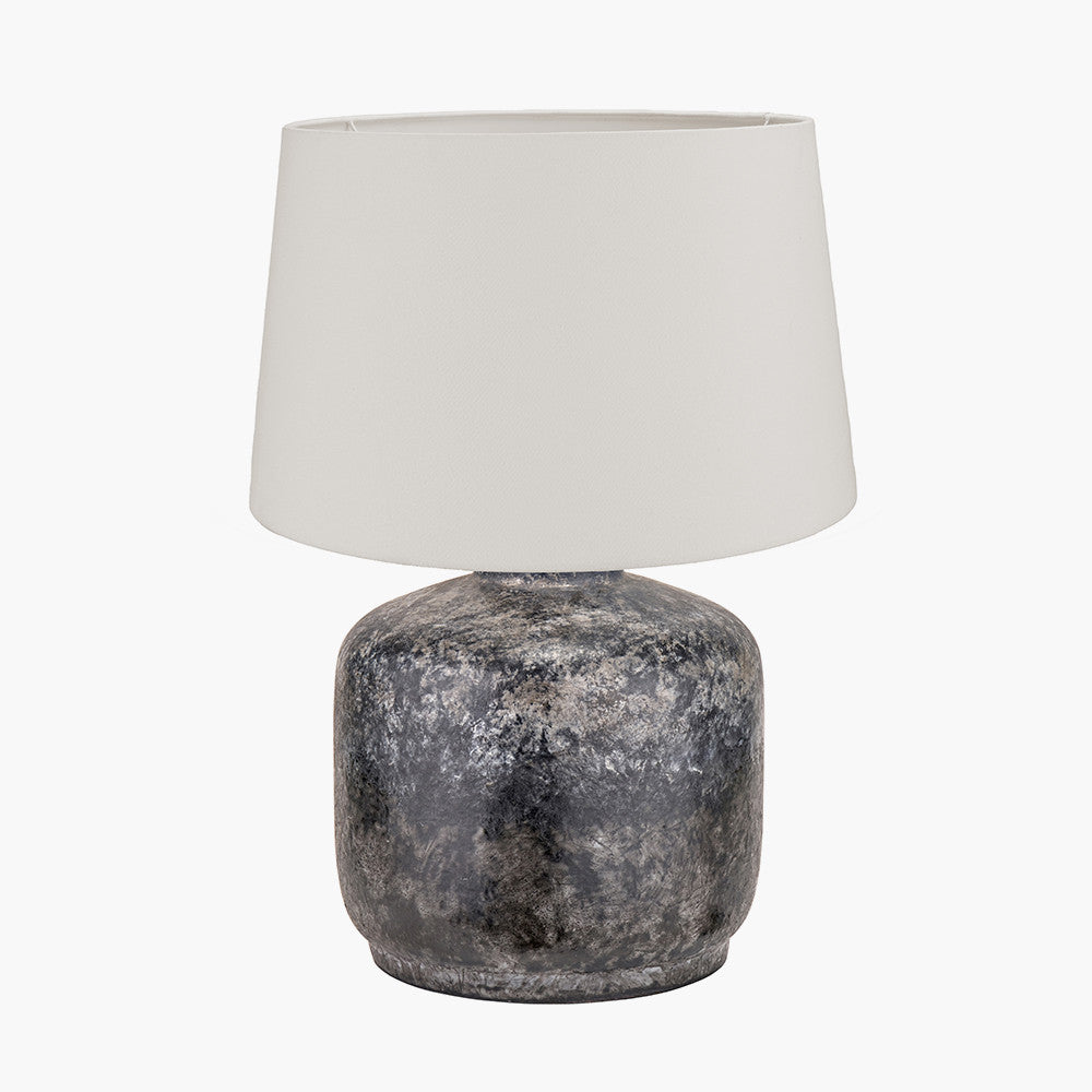 Vulcan Textured Volcanic Effect Grey Small Stoneware Table Lamp Base with Winston 30cm White Handloom Tapered Lampshade