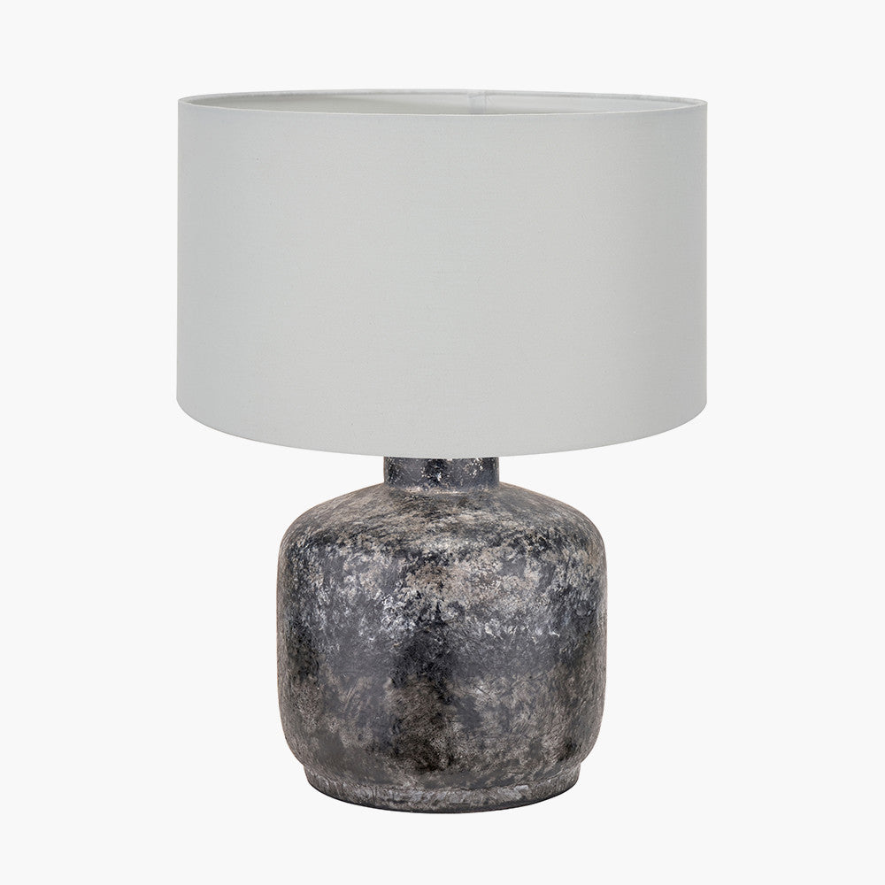 Vulcan Textured Volcanic Effect Grey Small Stoneware Table Lamp Base with Harry 30cm Ivory Cotton Mix Cylinder Lampshade