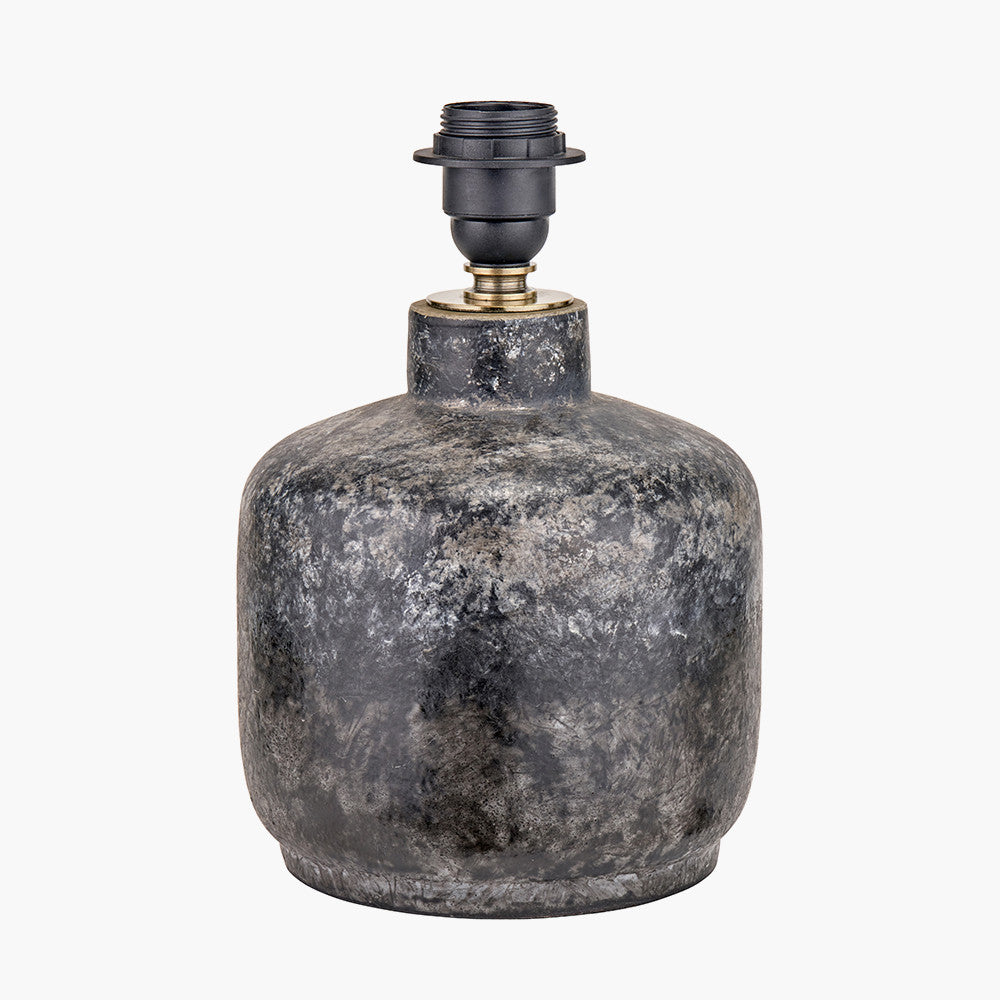 Vulcan Textured Volcanic Effect Grey Small Stoneware Table Lamp Base with Harry 30cm Ivory Cotton Mix Cylinder Lampshade