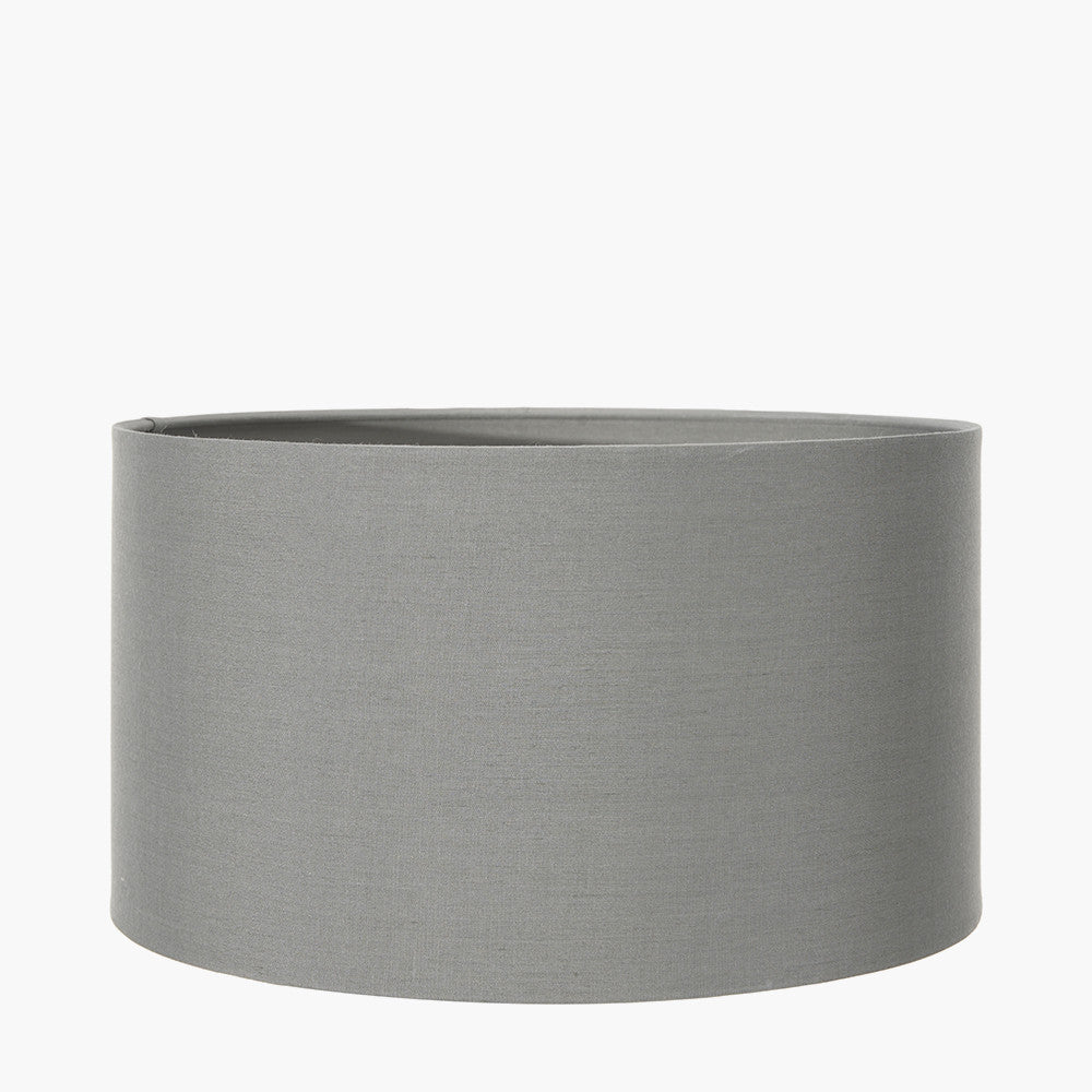 Vulcan Textured Volcanic Effect Grey Small Stoneware Table Lamp Base with Harry 30cm Steel Grey Cotton Mix Cylinder Lampshade