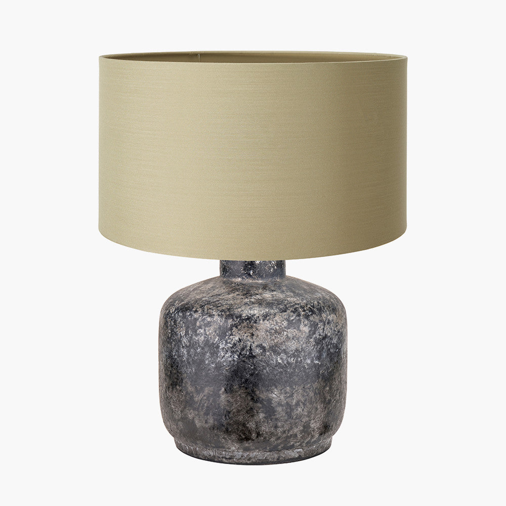 Vulcan Textured Volcanic Effect Grey Small Stoneware Table Lamp Base with Harry 30cm Taupe Cotton Mix Cylinder Lampshade