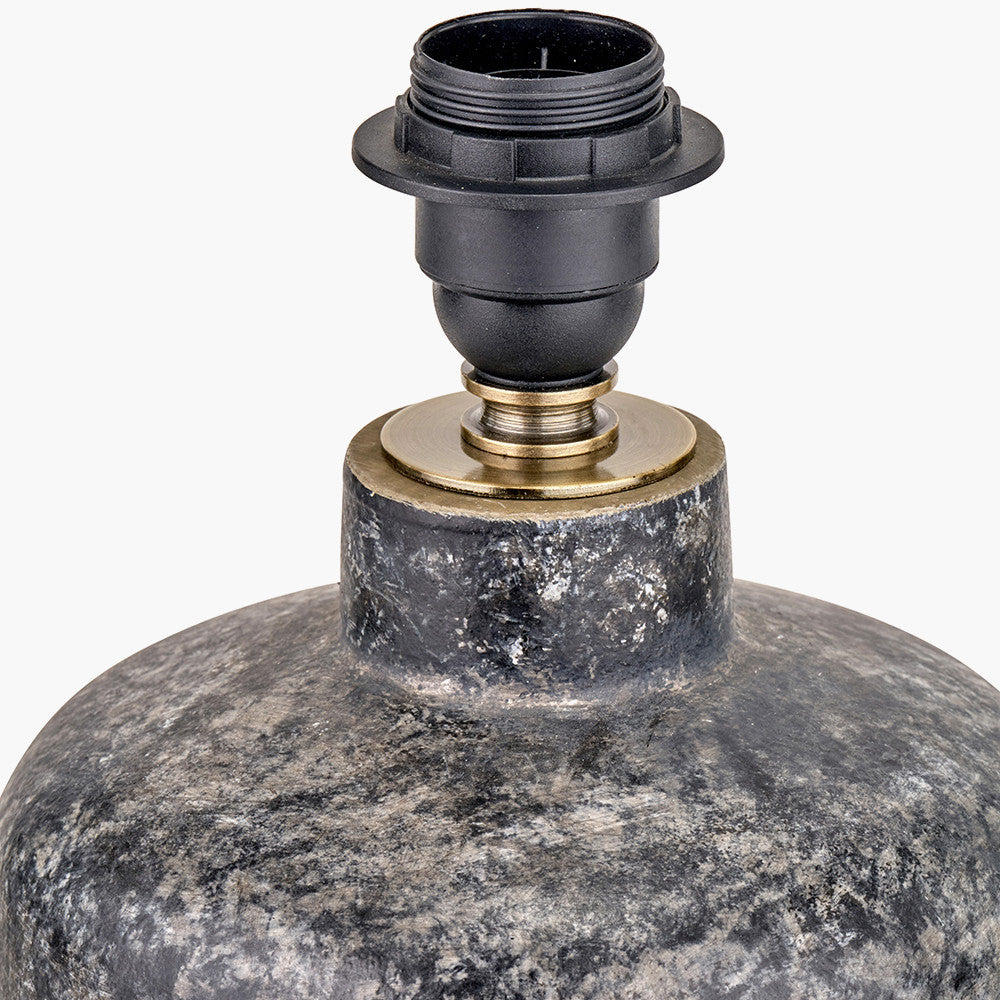 Vulcan Textured Volcanic Effect Grey Small Stoneware Table Lamp Base with Henry 30cm White Handloom Cylinder Lampshade