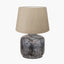 Vulcan Textured Volcanic Effect Grey Small Stoneware Table Lamp Base with Milos 30cm Natural Linen Tapered Lampshade