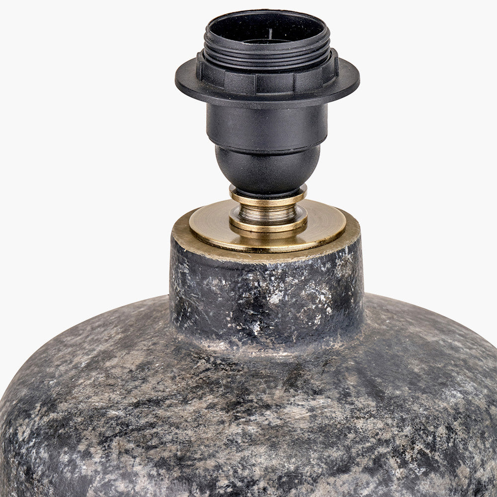 Vulcan Textured Volcanic Effect Grey Small Stoneware Table Lamp Base with Milos 30cm Natural Linen Tapered Lampshade