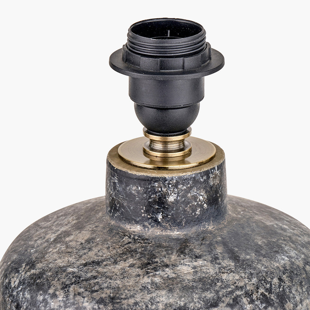 Vulcan Textured Volcanic Effect Grey Small Stoneware Table Lamp Base with Edward 30cm Natural Linen Cylinder Lampshade