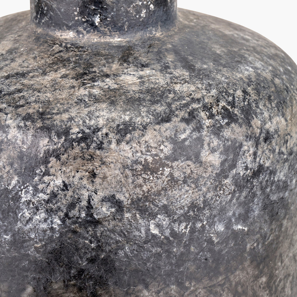 Vulcan Textured Volcanic Effect Grey Small Stoneware Table Lamp Base with Edward 30cm Natural Linen Cylinder Lampshade