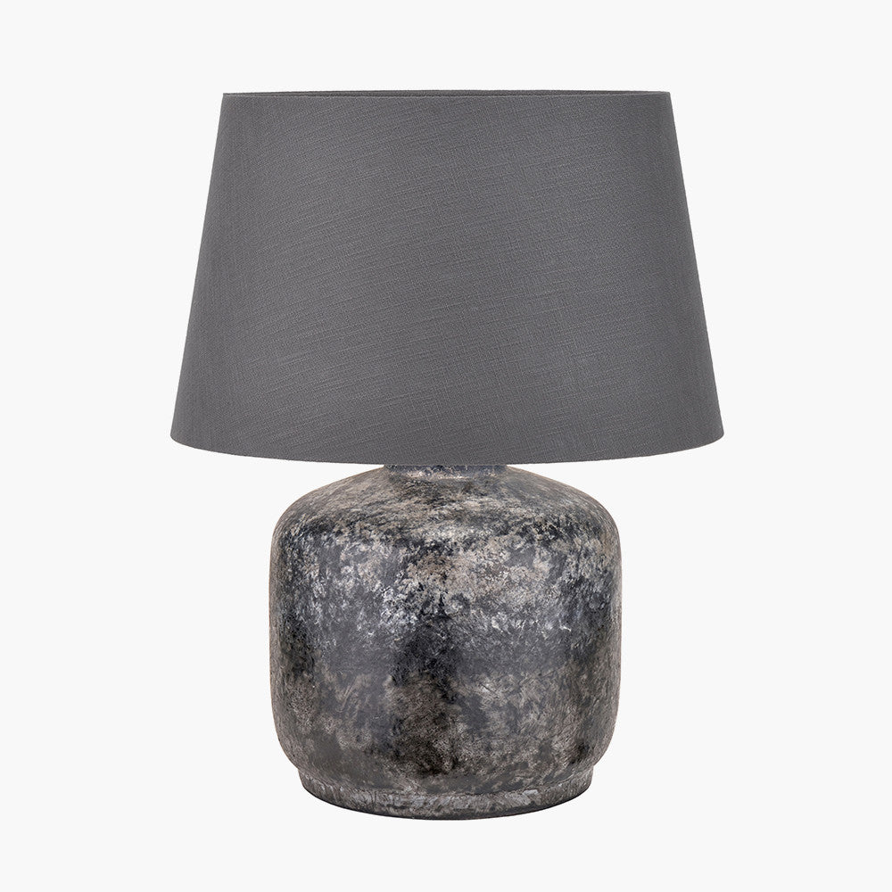 Vulcan Textured Volcanic Effect Grey Small Stoneware Table Lamp Base with Lys 30cm Steel Grey Self Lined Linen Tapered Lampshade