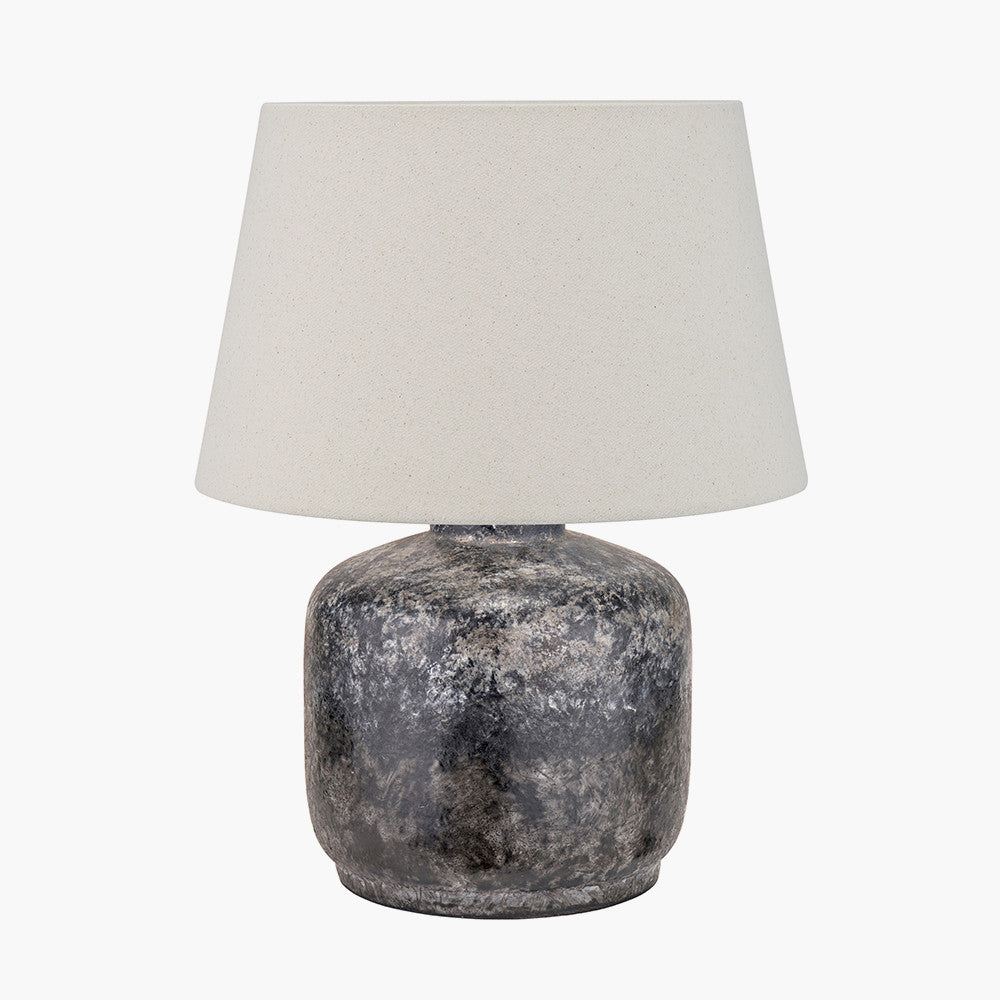 Vulcan Textured Volcanic Effect Grey Small Stoneware Table Lamp Base with Coast 30cm Cream Calico Tapered Lampshade