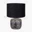 Vulcan Textured Volcanic Effect Grey Small Stoneware Table Lamp Base with Lino 25cm Black Self Lined Linen Cylinder Lampshade