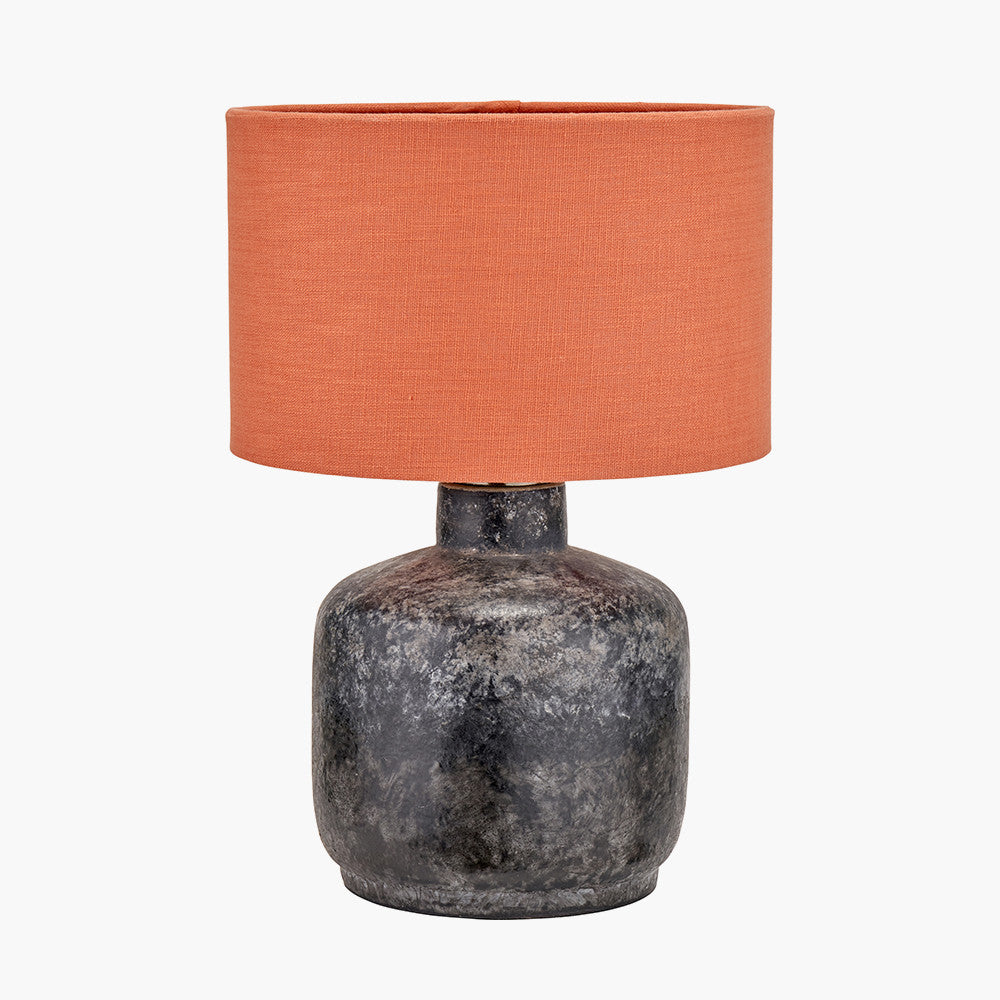 Vulcan Textured Volcanic Effect Grey Small Stoneware Table Lamp Base with Lino 25cm Cinnamon Self Lined Linen Cylinder Lampshade