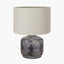 Vulcan Textured Volcanic Effect Grey Small Stoneware Table Lamp Base with Lino 25cm Grey Self Lined Linen Cylinder Lampshade