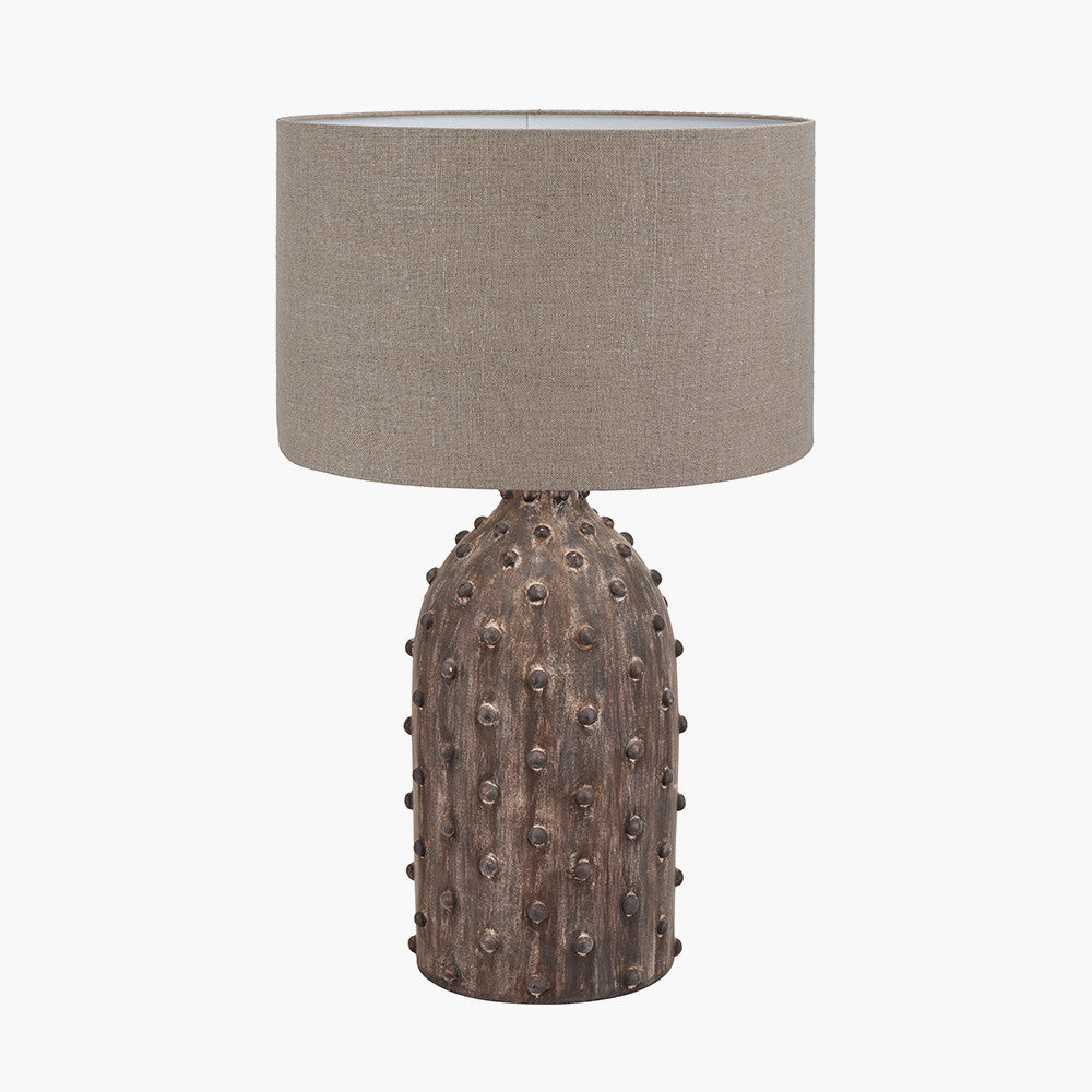 Kali Textured Dot Grey Stoneware Table Lamp Base with Edward 30cm Natural Linen Cylinder Lampshade
