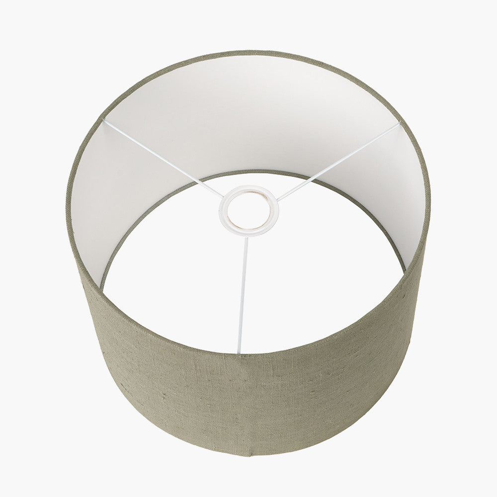 Kali Textured Dot Grey Stoneware Table Lamp Base with Edward 30cm Pistachio Green Linen Cylinder Lampshade