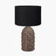 Kali Textured Dot Grey Stoneware Table Lamp Base with Lino 30cm Black Self Lined Linen Cylinder Lampshade