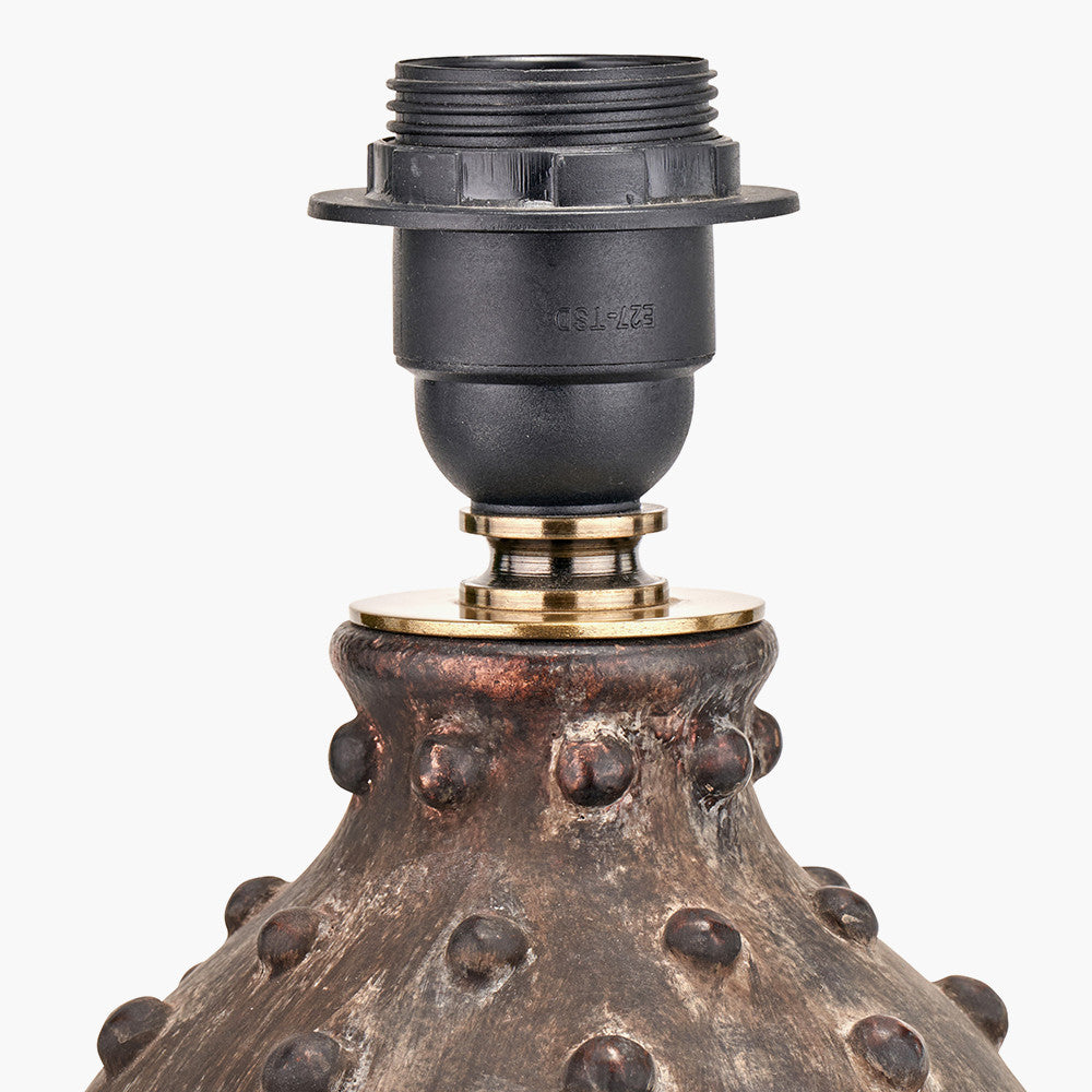 Kali Textured Dot Grey Stoneware Table Lamp Base with Lino 30cm Black Self Lined Linen Cylinder Lampshade