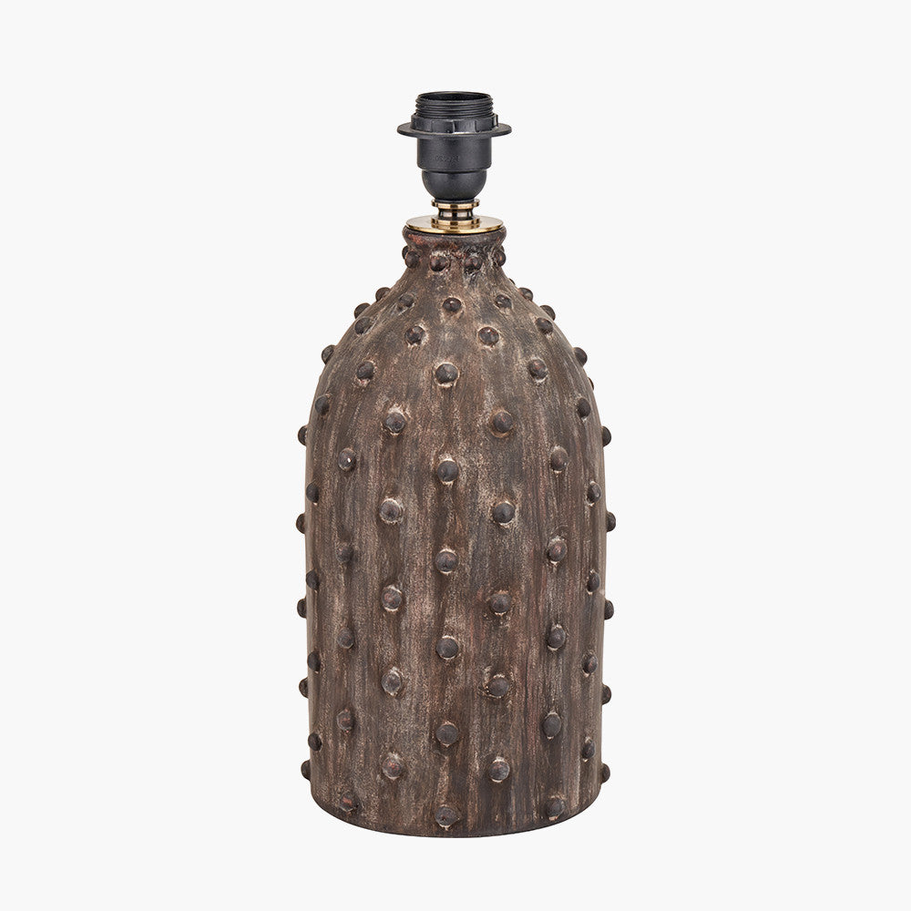 Kali Textured Dot Grey Stoneware Table Lamp Base with Lino 30cm Black Self Lined Linen Cylinder Lampshade