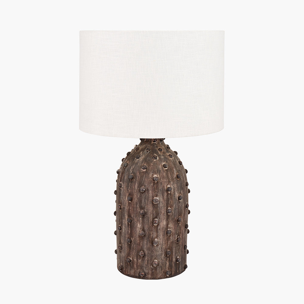 Kali Textured Dot Grey Stoneware Table Lamp Base with Lino 30cm White Self Lined Linen Cylinder Lampshade