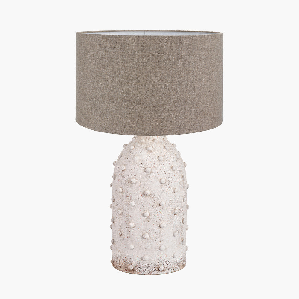 Kali Textured Dot Light Grey Stoneware Table Lamp Base with Edward 30cm Natural Linen Cylinder Lampshade