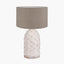 Kali Textured Dot Light Grey Stoneware Table Lamp Base with Edward 30cm Natural Linen Cylinder Lampshade