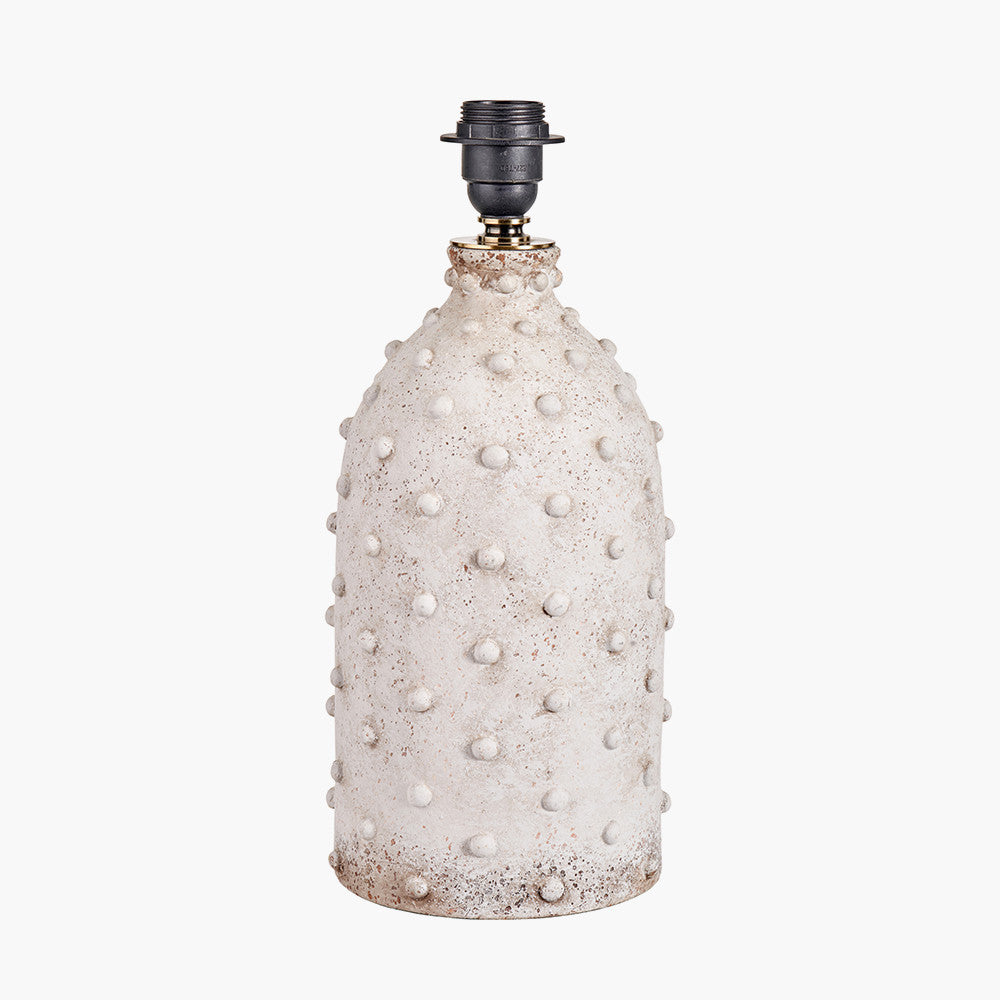 Kali Textured Dot Light Grey Stoneware Table Lamp Base with Edward 30cm Natural Linen Cylinder Lampshade