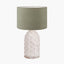Kali Textured Dot Light Grey Stoneware Table Lamp Base with Edward 30cm Pistachio Green Linen Cylinder Lampshade