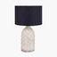 Kali Textured Dot Light Grey Stoneware Table Lamp Base with Lino 30cm Black Self Lined Linen Cylinder Lampshade