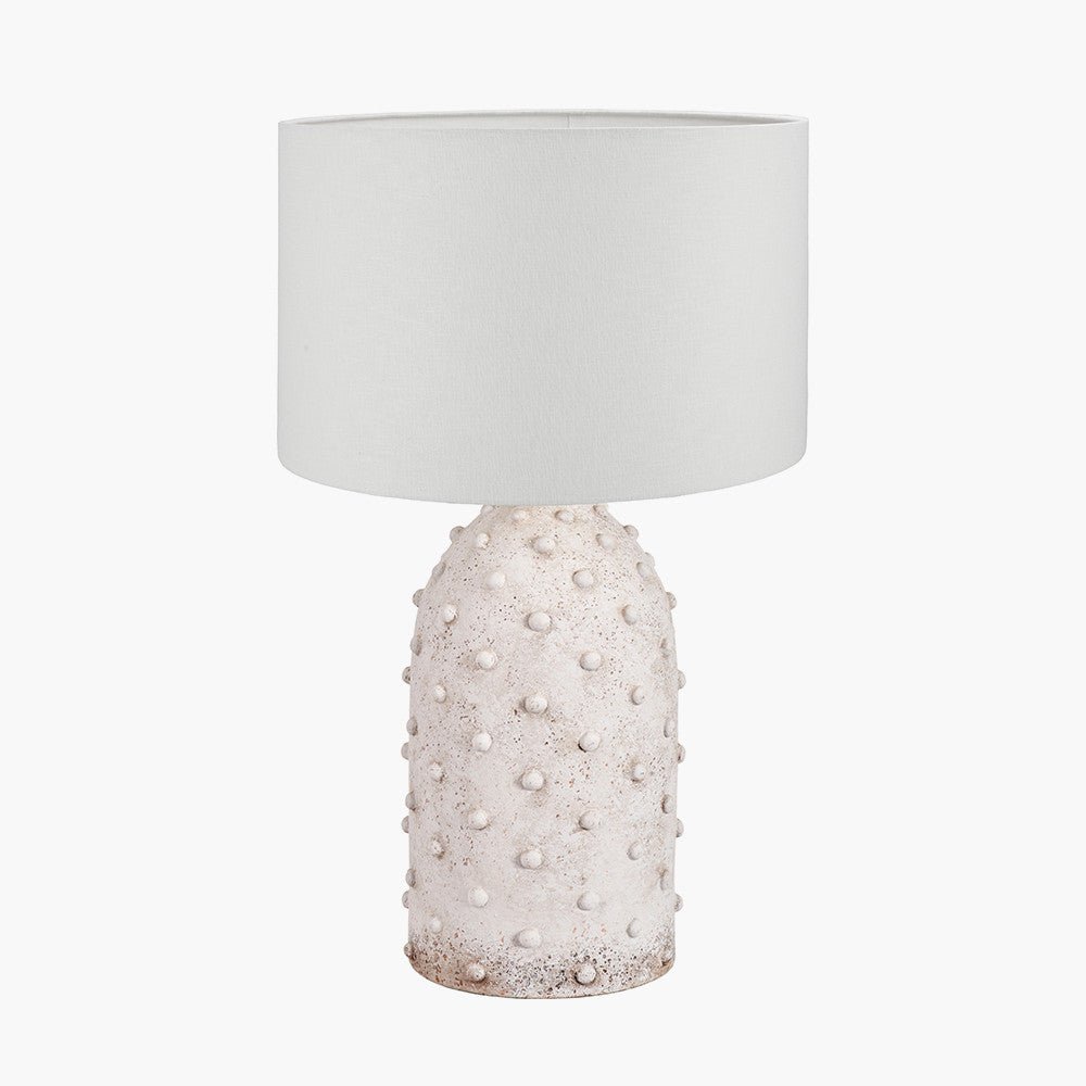 Kali Textured Dot Light Grey Stoneware Table Lamp Base with Lino 30cm White Self Lined Linen Cylinder Lampshade