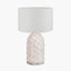 Kali Textured Dot Light Grey Stoneware Table Lamp Base with Lino 30cm White Self Lined Linen Cylinder Lampshade