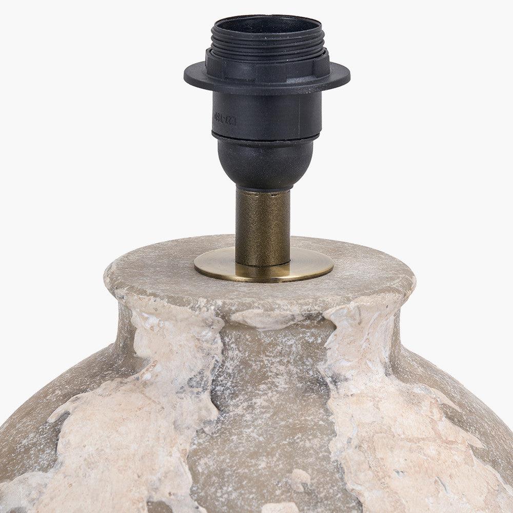 Lulia Antique Finish Stoneware Table Lamp Base with Edward 35cm Natural Linen Cylinder Lampshade
