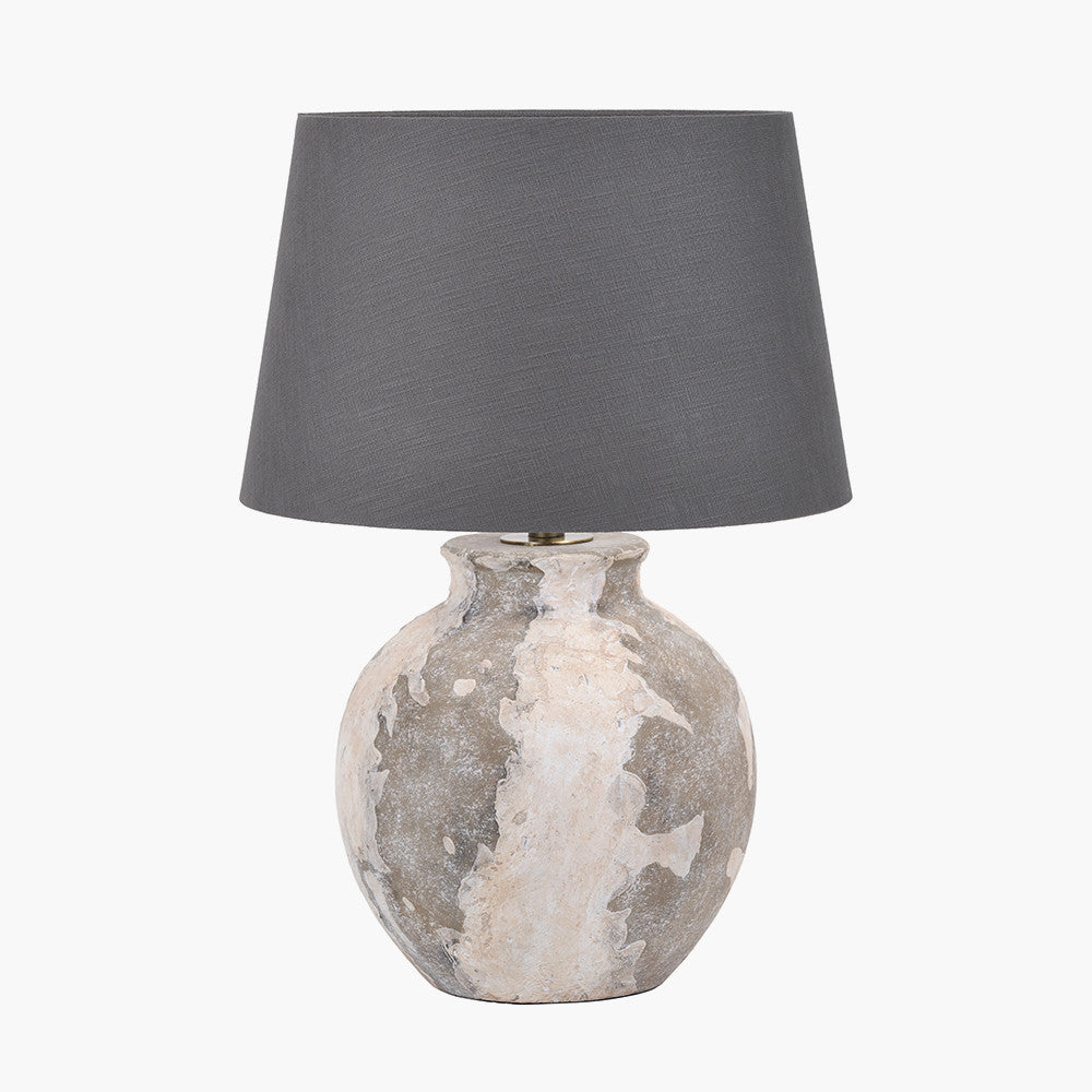 Lulia Antique Finish Stoneware Table Lamp Base with Lys 35cm Steel Grey Self Lined Linen Tapered Lampshade