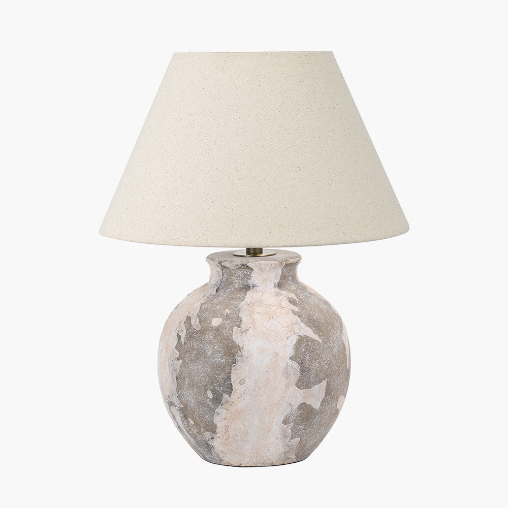 Lulia Antique Finish Stoneware Table Lamp Base with Seychelles 40cm Cream Slubby Cotton Empire Lampshade