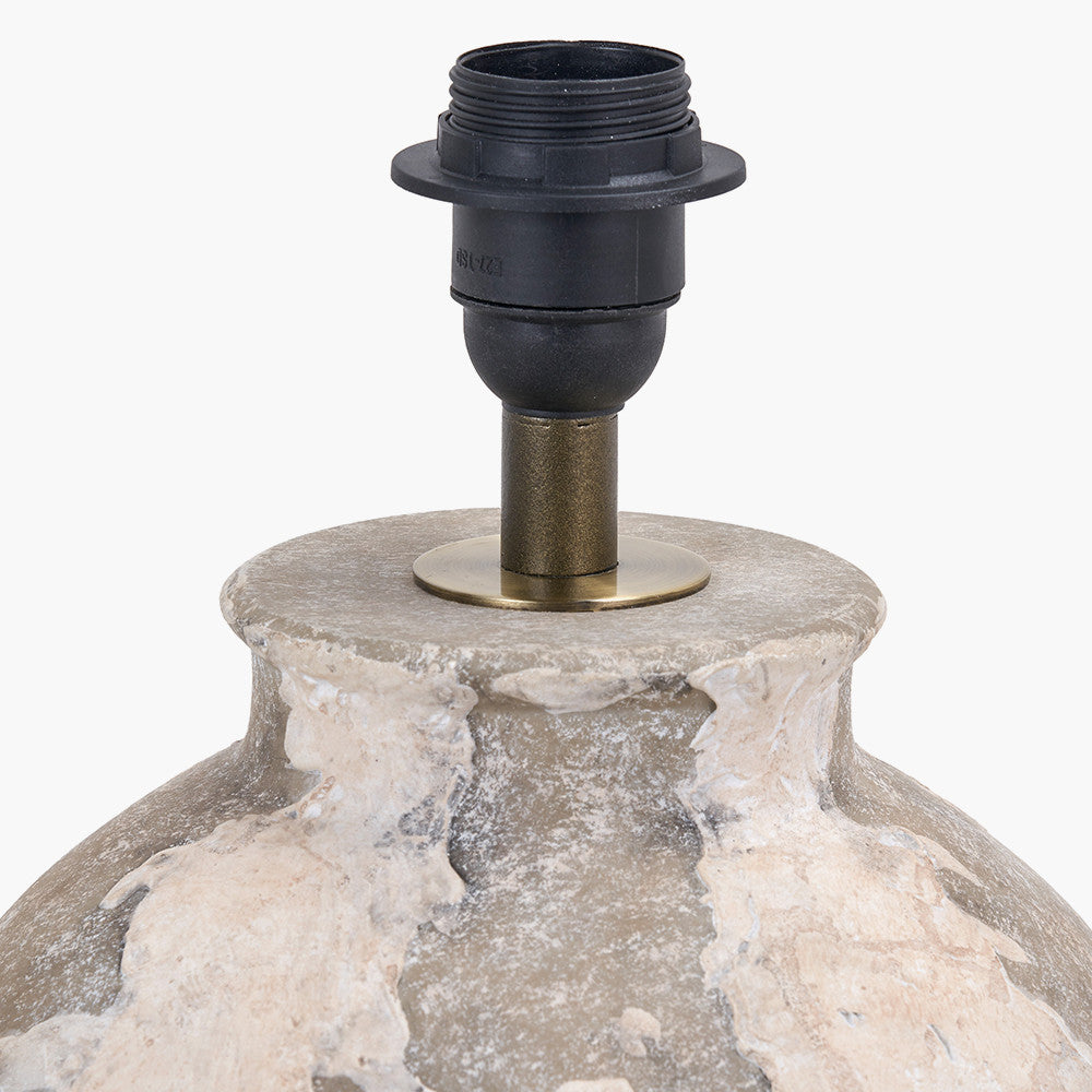 Lulia Antique Finish Stoneware Table Lamp Base with Seychelles 40cm Cream Slubby Cotton Empire Lampshade