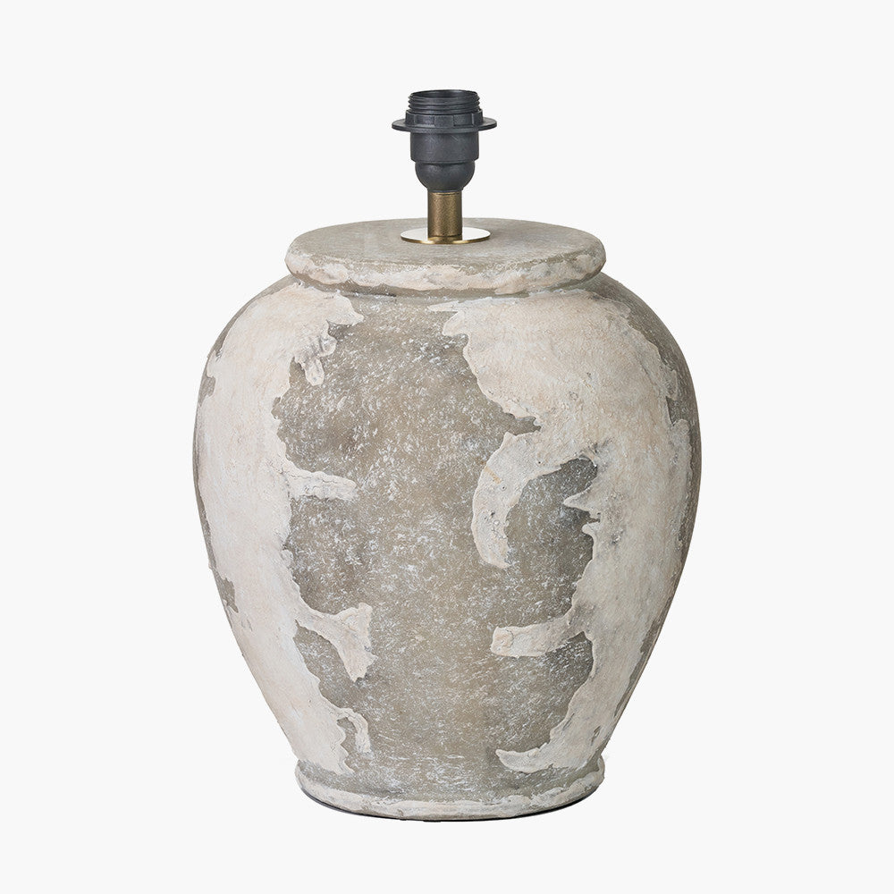 Lulia Antique Finish Stoneware Urn Table Lamp Base with Milos 50cm Natural Linen Tapered Lampshade