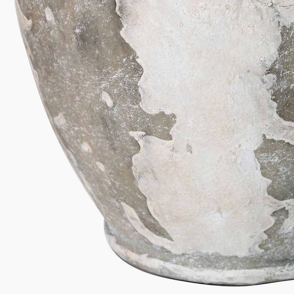 Lulia Antique Finish Stoneware Urn Table Lamp Base with Milos 50cm Natural Linen Tapered Lampshade